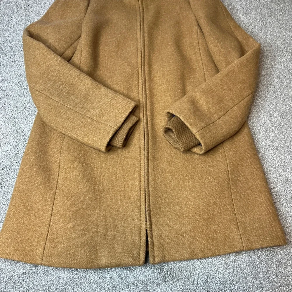 J.CREW‎ Italian Wool Coat womens large Camel Tan lodge coat full zip luxury